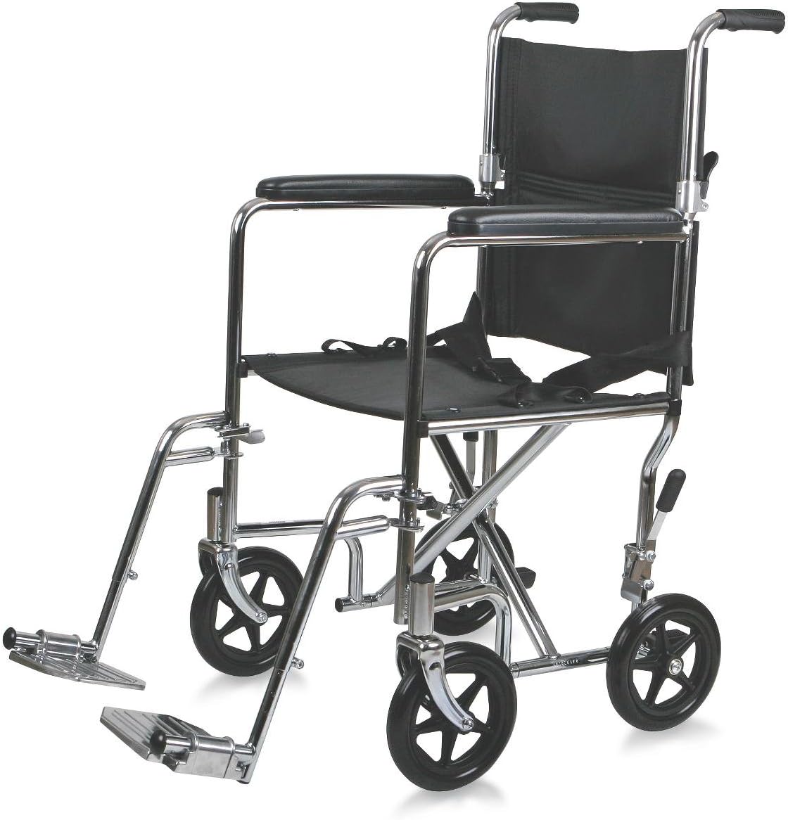 Steel Transport Chair with 19-Inch Wide Seat, Full-Length Arms & Swing-Away Footrests – Chrome Frame