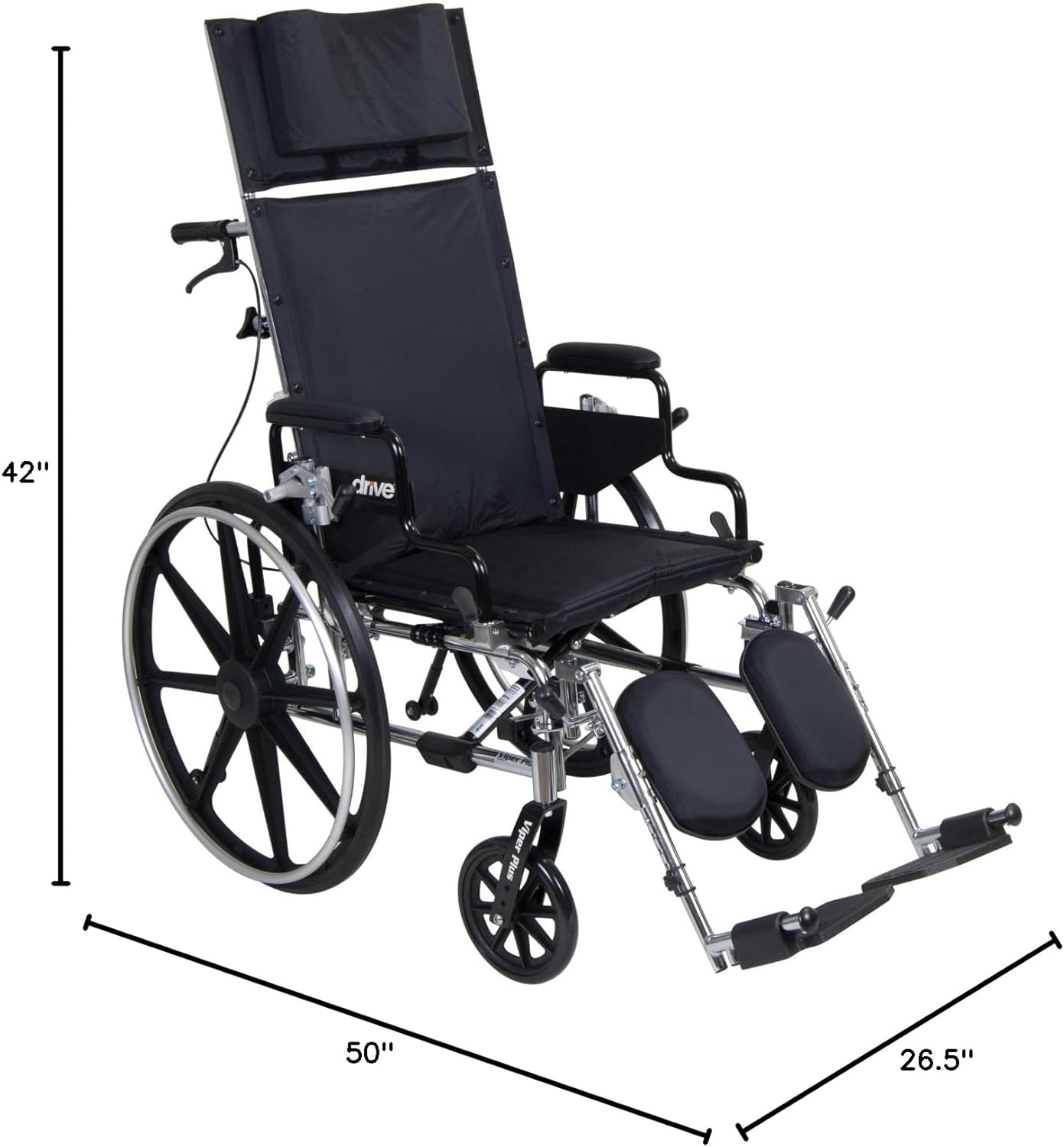 Viper Plus GT Full Reclining Wheelchair, Detachable Desk Arms, 18'' Seat Black - Image 2